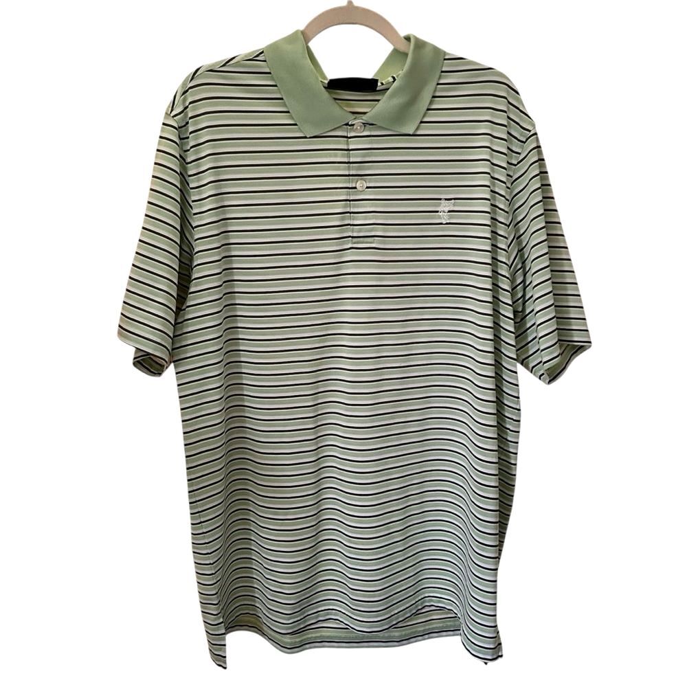 Ashworth Green Black White Striped Golf Polo Shirt XL
